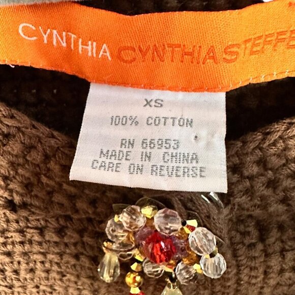 Cynthia Steffe Cardigan‎ Sweater Brown Knit Crocheted Embellished Buttons XS - Picture 7 of 8
